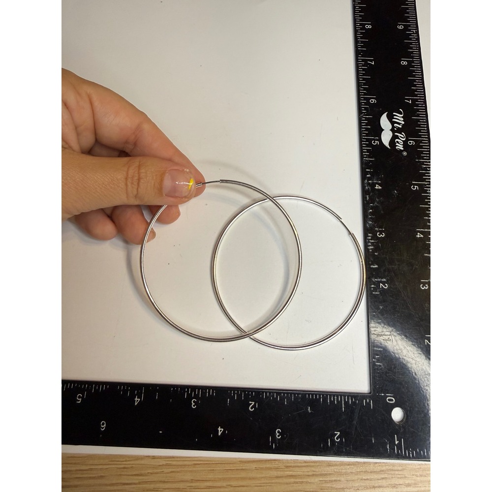 Large Silver Tone Hoop Earrings Oversized Minimalist High Polish 3.25 Inch Hoop